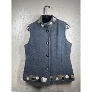 Icelandic Design Womens Vest Black Patchwork 100% Wool‎ Button Front Size Small